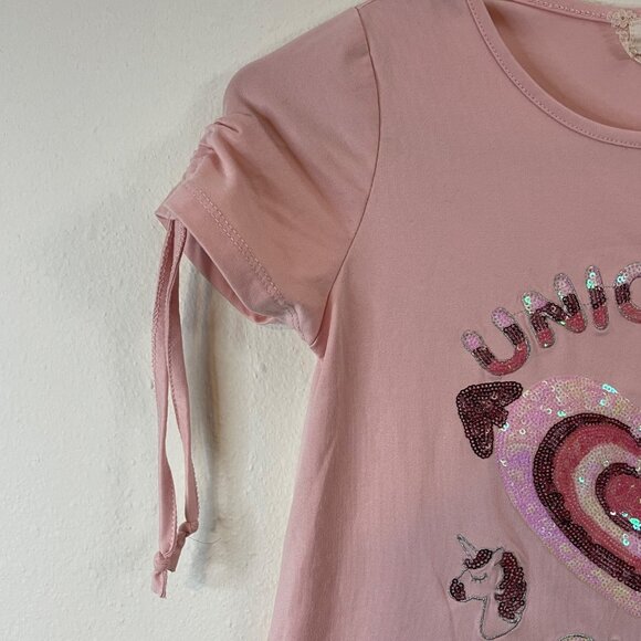 Btween Girls Pink Unicorn Club Sequin Tie-Sleeve T-Shirt Size 10 - Picture 5 of 11